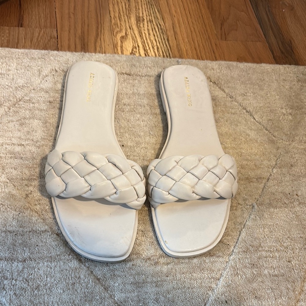 Azeala Wang White Braided Slide Sandals